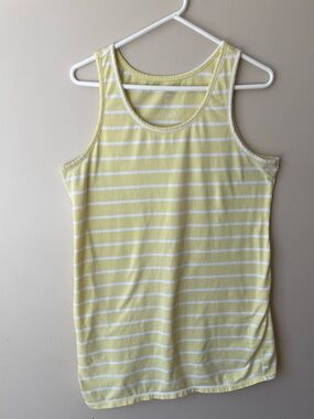 Paisley Sky Yellow and White Striped maternity Tank Top, extra large.